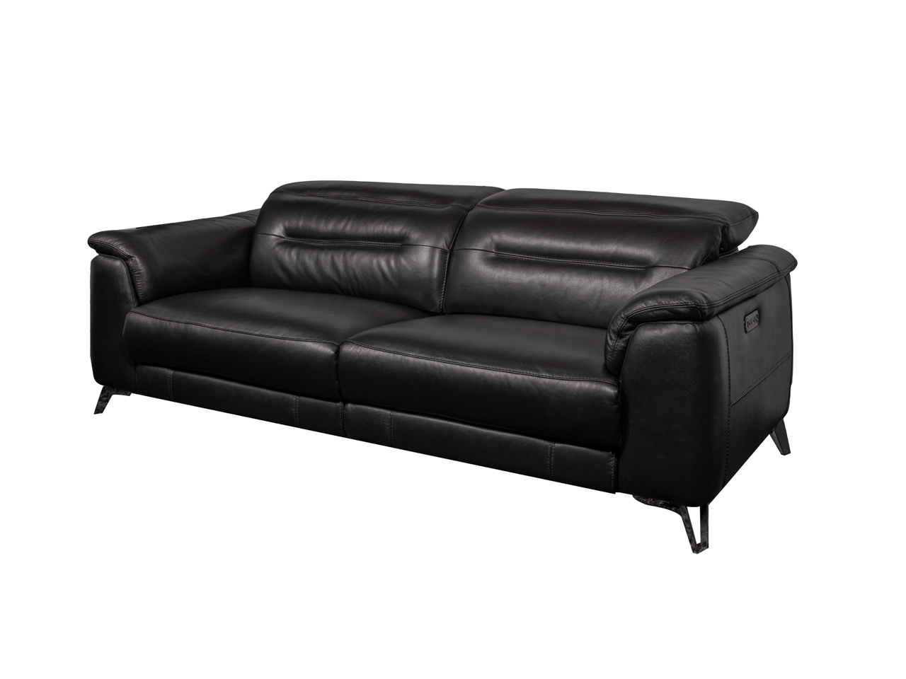 Luna Dual Reclining Sofa With Power Headrests in Black Leather