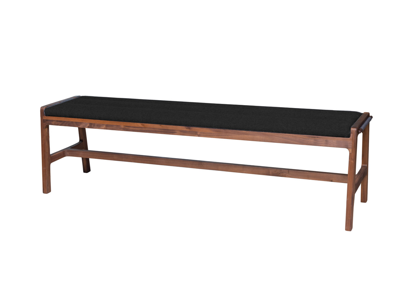 Aura Bench 63in Solid Walnut in Black Leather - INspiration Interiors