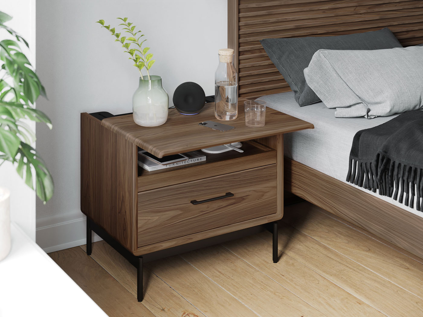 Natural walnut deals nightstand