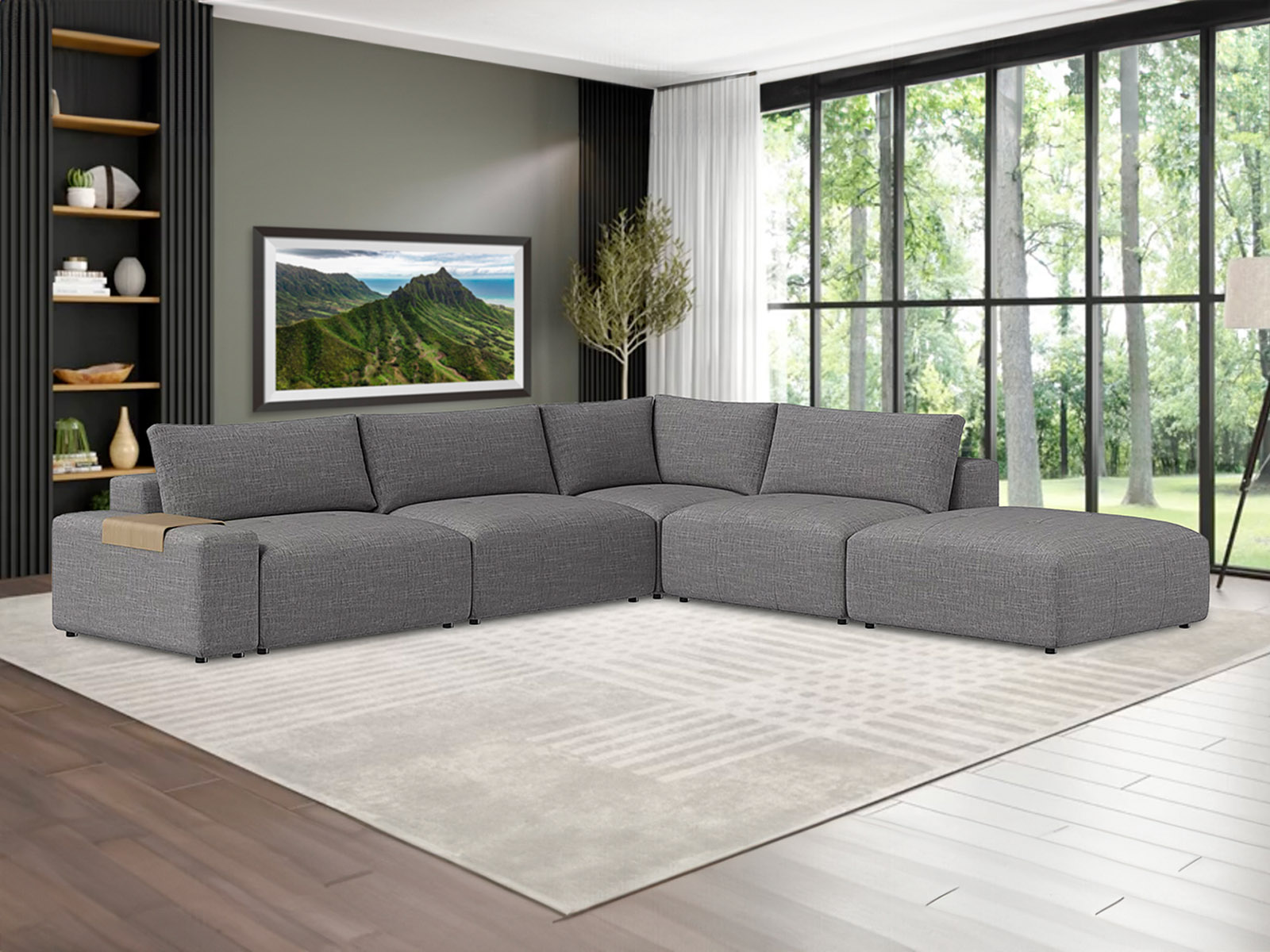 Xander Sectional In Slate Fabric INspiration Interiors