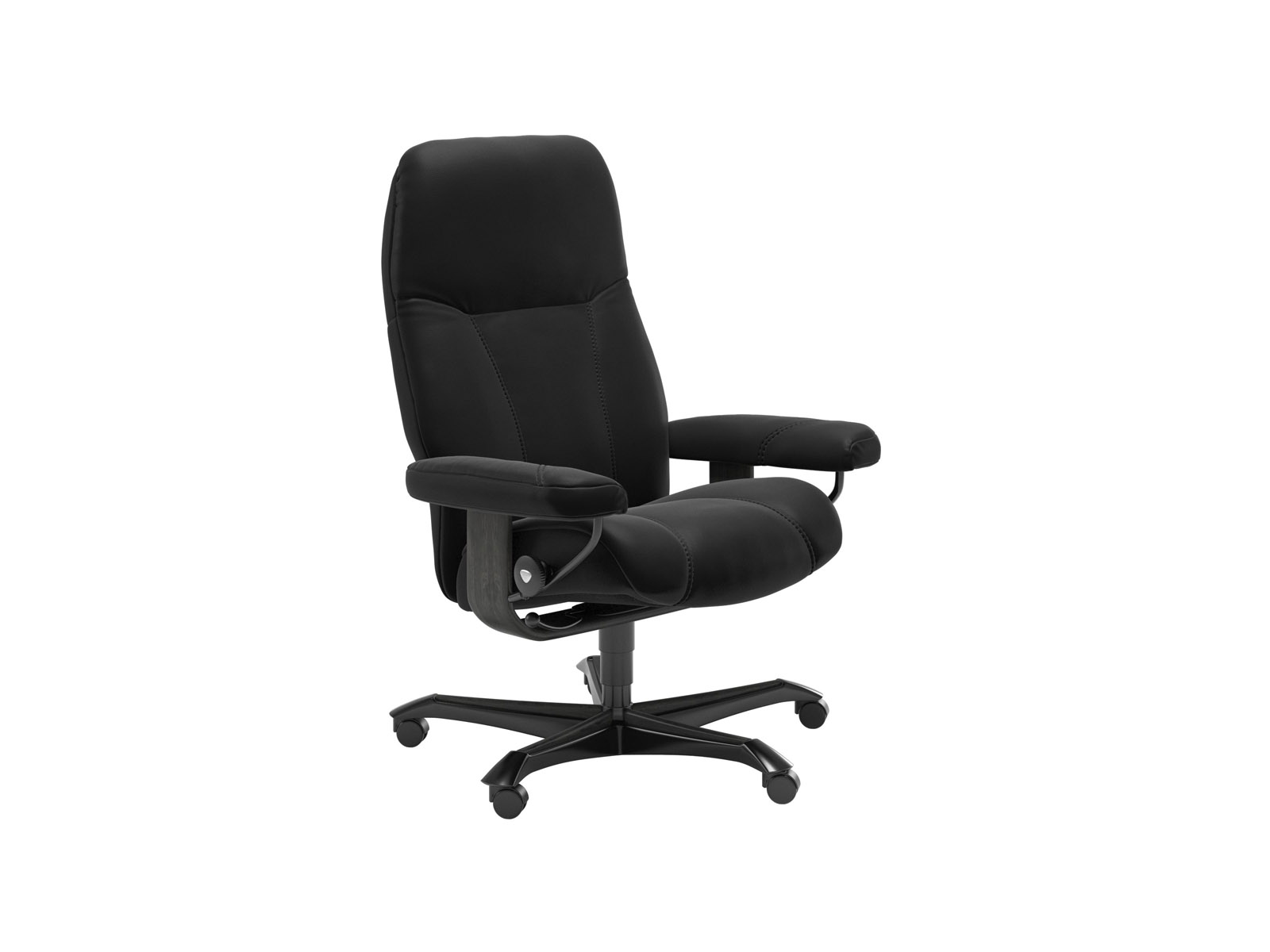 Consul Office Chair in Paloma Black Leather and Grey Wood
